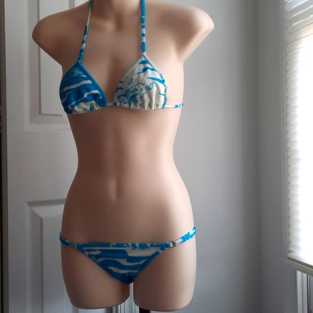 Skimpy Mar Rio M Brazilian Bikini Turquoise & White Palms NWT